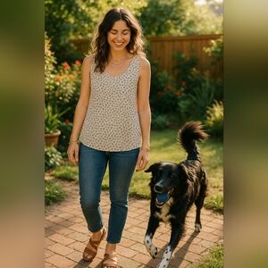 Small Current Affair Cream and Black Floral Sleeveless Blouse Work Office